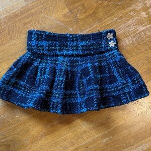 Chic Blue Checkered Mini Skirt with Floral Details